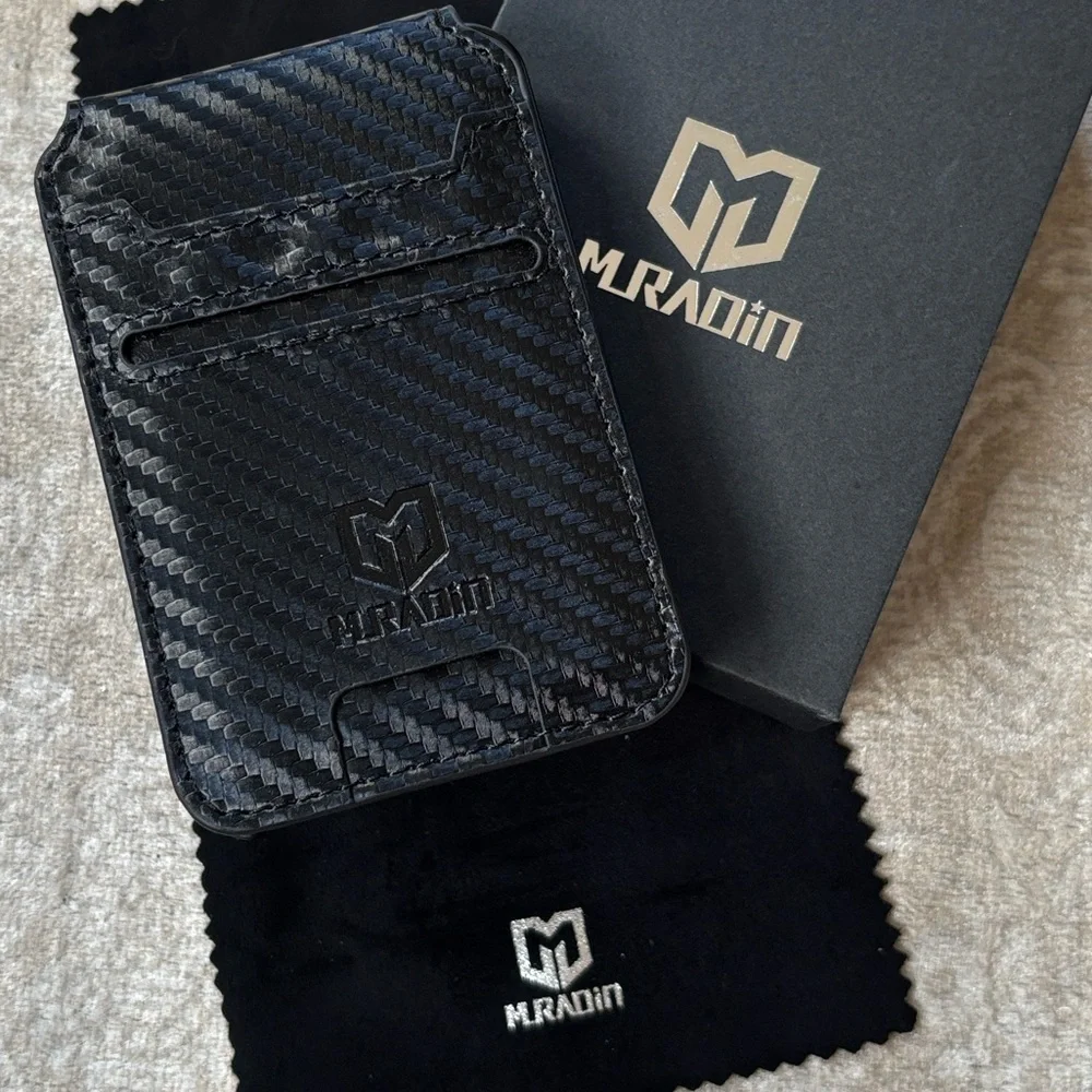 Brand New Muradin Black Carbon Fiber Minimalist Wallet RFID Blocking Card Holder